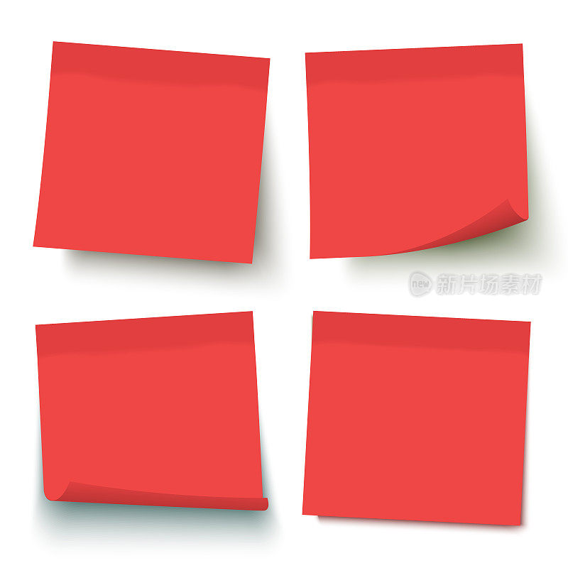 红色帖子向量sticky note set。